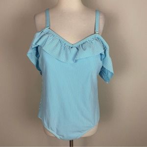 Lands End Blue White Stripe One Piece Swimsuit 20W